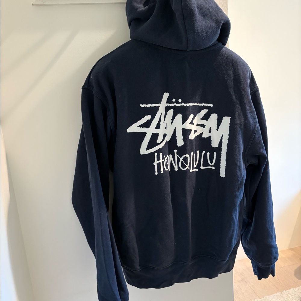 Stussy Honolulu Zipped Hoodie Navy with White Logo